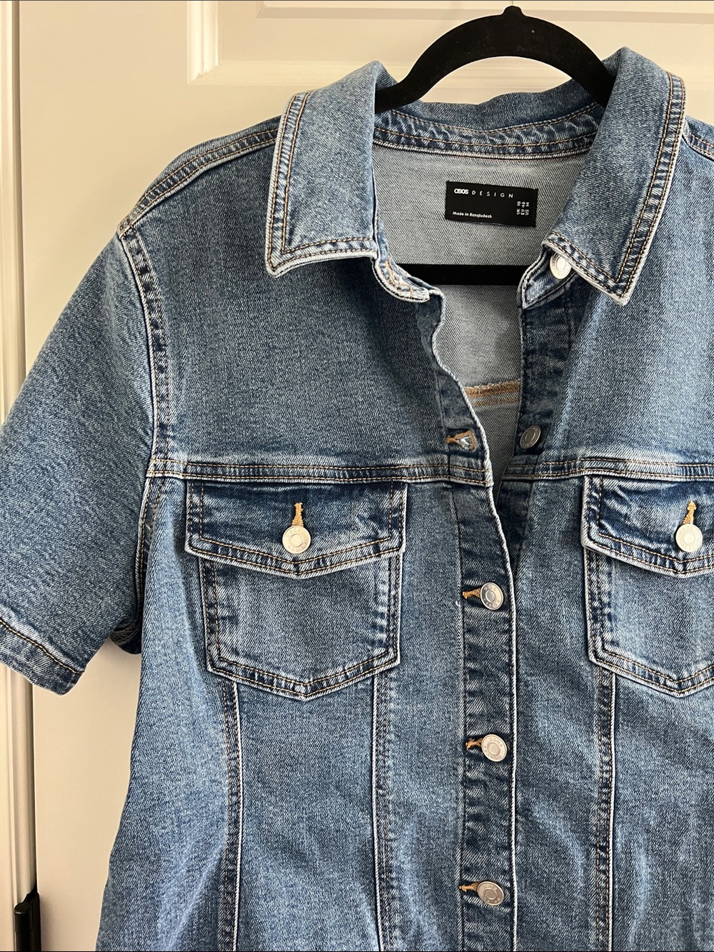 ASOS Blue Short-Sleeve Denim Shirt Dress - Picture 2 of 3